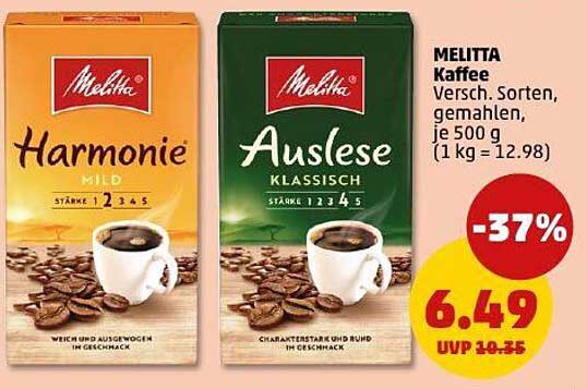 MELITTA Kaffee - Harmonie und Auslese, 500 g (6,49 € statt 10,85 €)