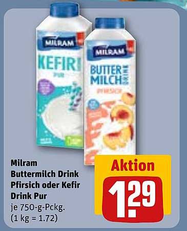 Milram Buttermilch Drink Pfirsich oder Kefir Drink Pur