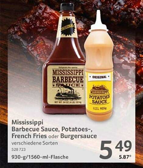 Mississippi Barbecue Sauce, Potatoes-, French Fries oder Burgersauce, verschiedene Sorten