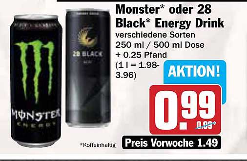 Monster* oder 28 Black* Energy Drink 250 ml / 500 ml Dose