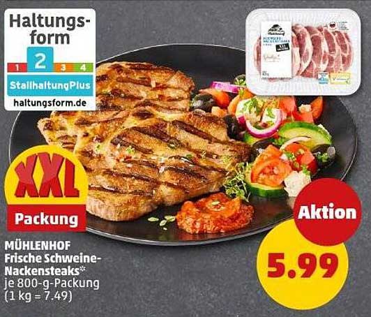 MÜHLENHOF Frische Schweine-Nackensteaks* je 800-g-Packung (1 kg = 7,49)