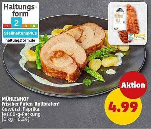 Mühlenhof Frischer Puten-Rollbraten* - Gewürzt, Paprika, je 800-g-Packung (1 kg = 6,24)