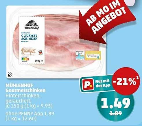 MÜHLENHOF Gourmet-Schinken, geräuchert, 150 g