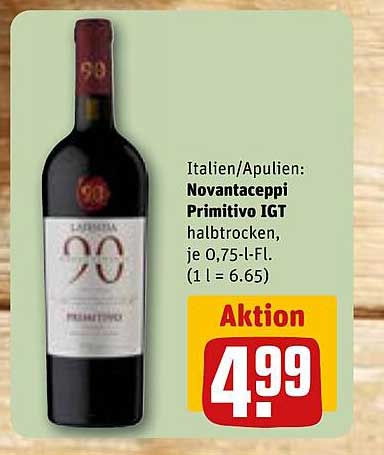 Novantaceppi Primitivo IGT halbtrocken, 0,75 l Flasche