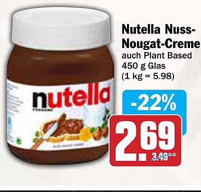 Nutella Nuss-Nougat-Creme auch Plant Based 450 g Glas