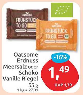 Oatsome Erdnuss Meersalz oder Schoko Vanille Riegel