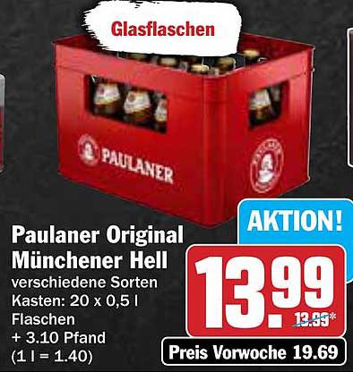 Paulaner Original Münchener Hell Kasten 20 x 0,5 l