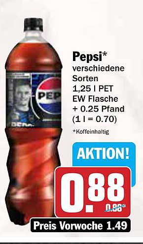 Pepsi - verschiedene Sorten 1,25 l PET EW Flasche + 0,25 Pfand