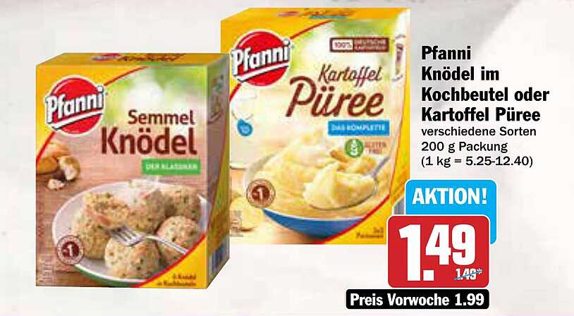 Pfanni Knödel im Kochbeutel oder Kartoffel Püree 200 g Packung