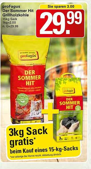 proFagus Der Sommer Hit Grillholzkohle 15kg Sack + 3kg Sack gratis