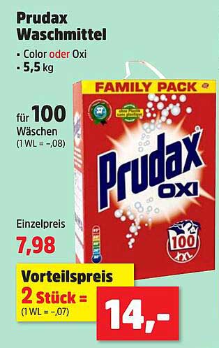 Prudax Waschmittel - Color oder Oxi - 5,5 kg für 100 Wäschen