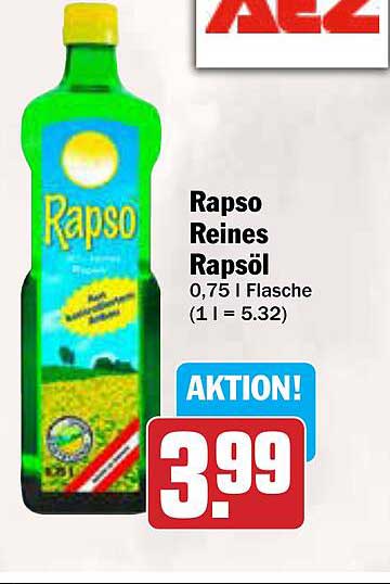 Rapso Reines Rapsöl 0,75 l Flasche