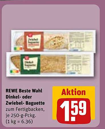 REWE Beste Wahl Dinkel- oder Zwiebel-Baguette zum Fertigbacken, je 250-g-Pckg