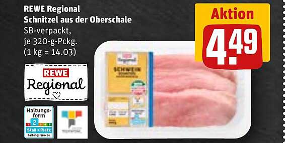 REWE Regional Schnitzel aus der Oberschale SB-verpackt, je 320-g-Pckg.