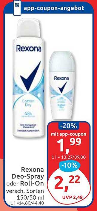 Rexona Deo-Spray oder Roll-On, 150/50 ml
