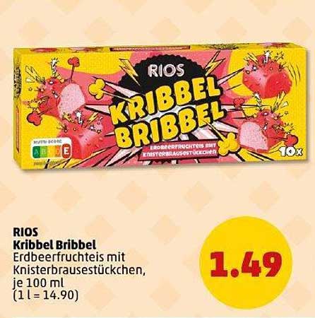 RIOS Kribbel Bribbel Erdbeerfruchteis mit Knisterbrausetückchen, je 100 ml