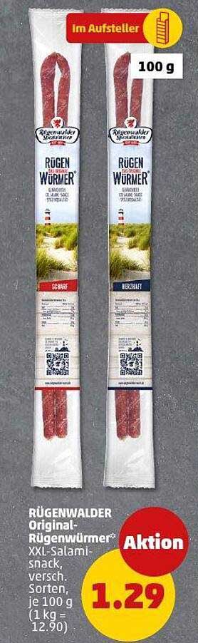 Rügenwalder Original-Rügenwürmer® XXL-Salami-Snack, 100 g