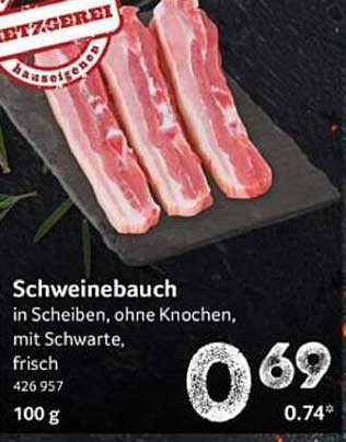 Schweinebauch in Scheiben, ohne Knochen, mit Schwarte, frisch