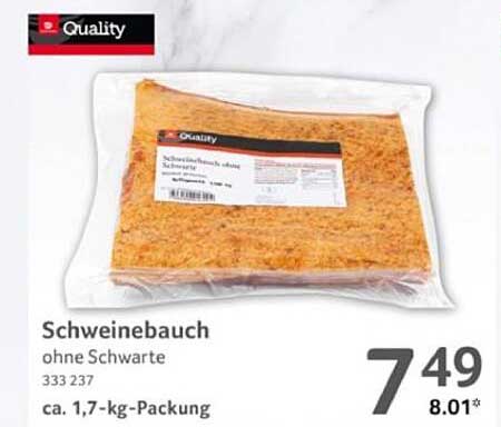 Schweinebauch ohne Schwarte ca. 1,7-kg-Packung