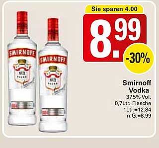 Smirnoff Vodka 0,7L Flasche - 30% Rabatt