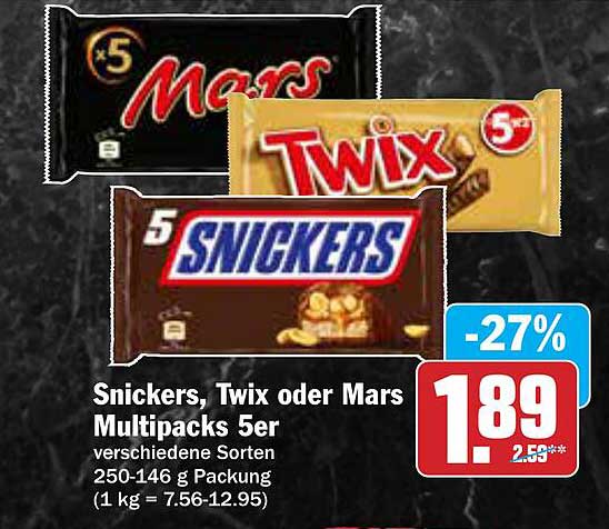 Snickers, Twix oder Mars Multipacks 5er