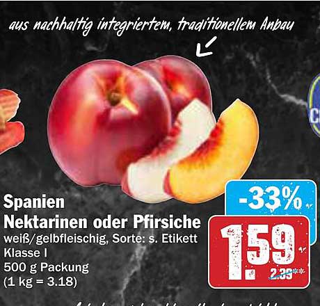 Spanien Nektarinen oder Pfirsiche 500 g Packung