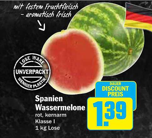 Spanien Wassermelone rot, kernarm - Klasse I (1 kg Lose)