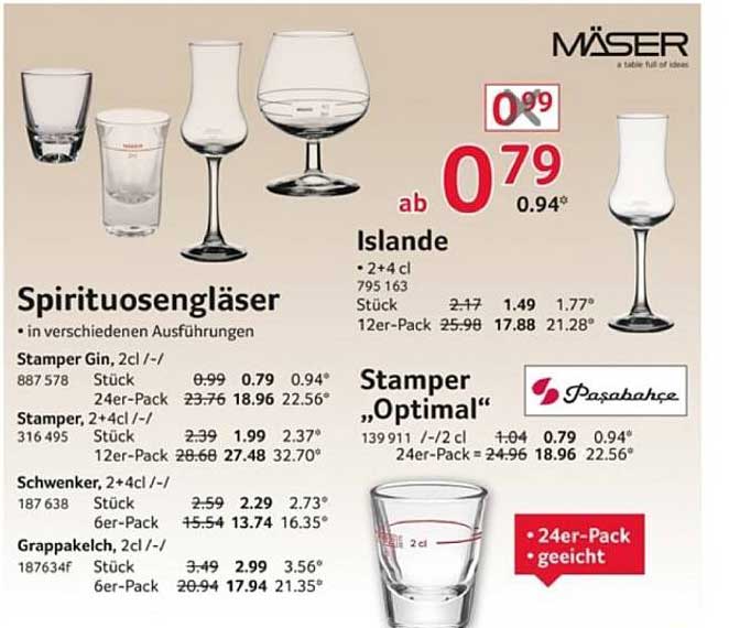Spirituosen-gläser in verschiedenen Ausführungen