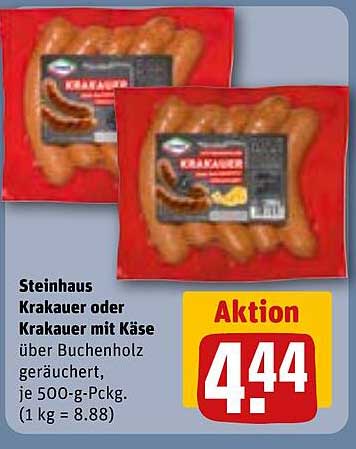 Steinhaus Krakauer oder Krakauer mit Käse über Buchenholz geräuchert, je 500-g-Pckg.
