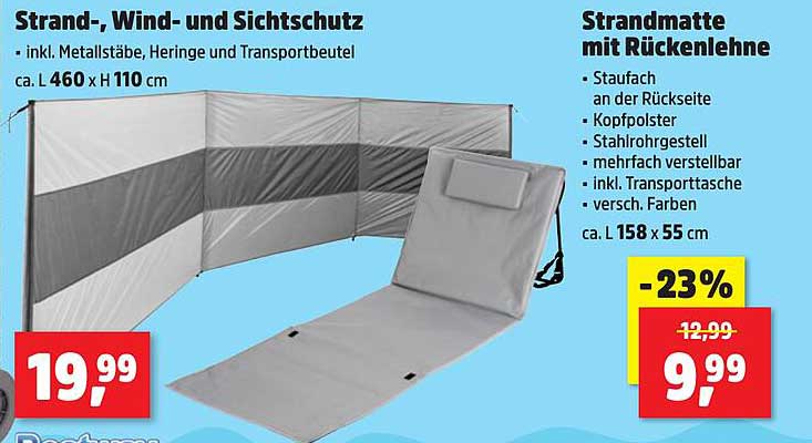 Strandmatte mit Rückenlehne und Windschutz