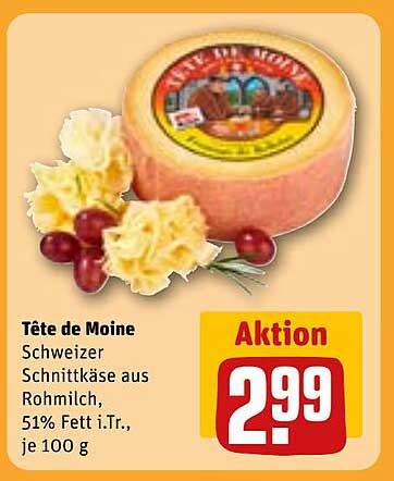 Tête de Moine – Schweizer Schnittkäse aus Rohmilch, 51% Fett i.Tr., je 100 g