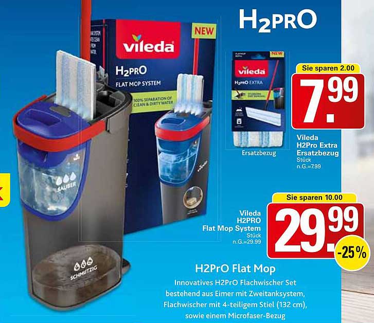 Vileda H2Pro Flat Mop System