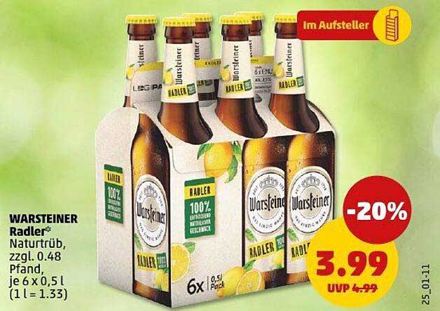 WARSTEINER Radler – naturtrüb, 6 x 0,5 l