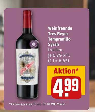 Weinfreunde Tres Reyes Tempranillo Syrah, trocken, je 0,75-l-Fl.