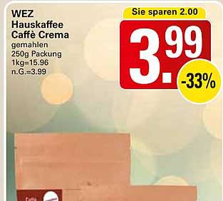 WEZ Hauskaffee Caffè Crema 250g Packung
