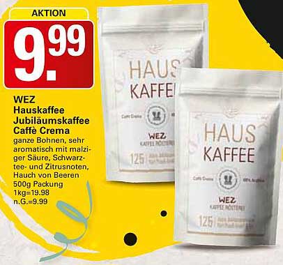 WEZ Hauskaffee Jubiläumskaffee Caffè Crema 500g