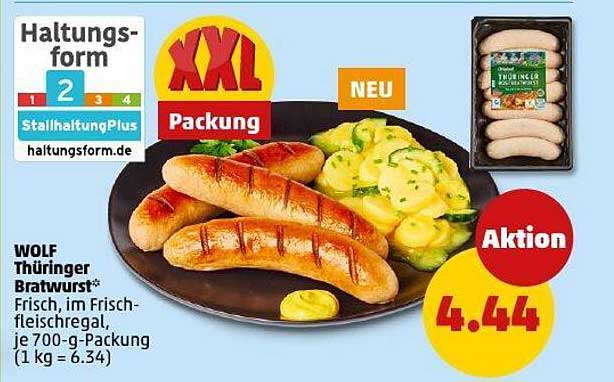 WOLF Thüringer Bratwurst - Frisch, im Frischfleischregal, je 700-g-Packung