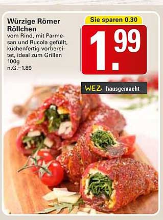 Würzige Römer Röllchen vom Rind, mit Parmesan und Rucola gefüllt