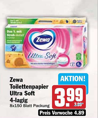 Zewa Toilettenpapier Ultra Soft 4-lagig 8x150 Blatt Packung