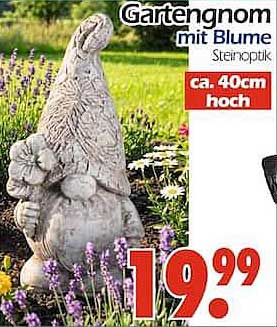 Gartengnom mit Blume Steinguss ca. 40cm hoch