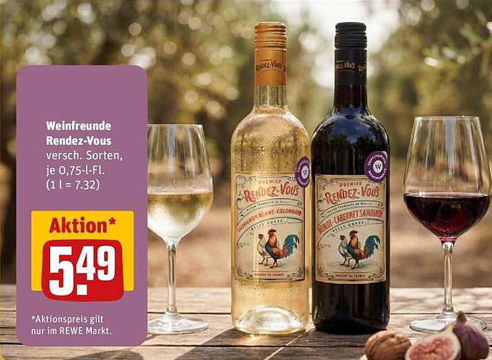 Weinfreunde Rendez-Vous versch. Sorten, je 0,75-l-Fl. (1 l = 7.32)