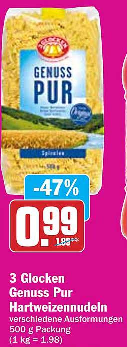 3 Glocken Genuss Pur Hartweizennudeln 500 g