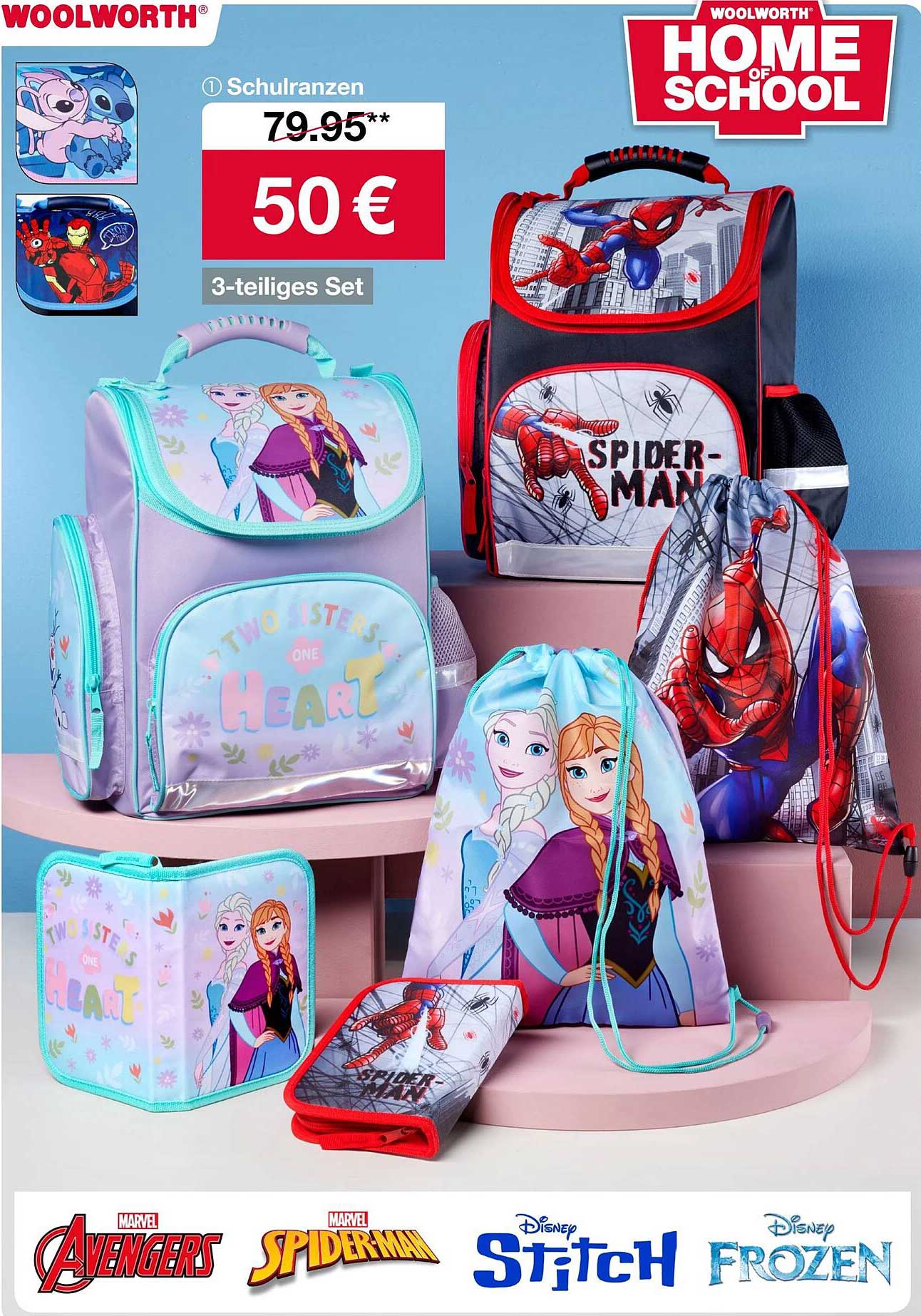 3-teiliges Set Schulranzen von Disney und Marvel für nur 50 €