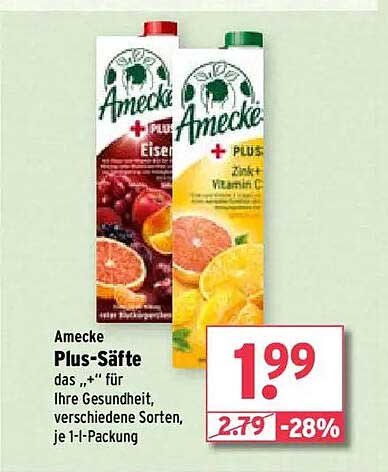 Amecke Plus-Säfte - das Plus für Ihre Gesundheit, verschiedene Sorten, je 1-l-Packung
