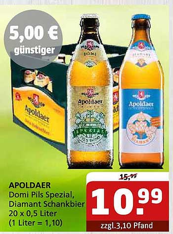APOLDAER Domi Pils Spezial, Diamant Schankbier 20 x 0,5 Liter