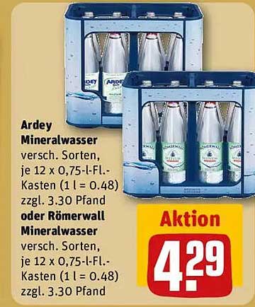 Ardey und Römerwall Mineralwasser - 12er Kasten für nur 4,29 €