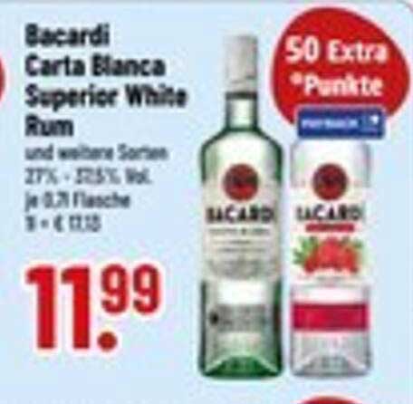 Bacardi Carta Blanca Superior White Rum 0,7l für 11,99 €