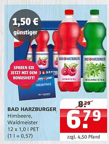 BAD HARZBURGER Himbeere, Waldmeister 12 x 1,0 l PET