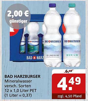 BAD HARZBURGER Mineralwasser, 12 x 1,0 Liter PET