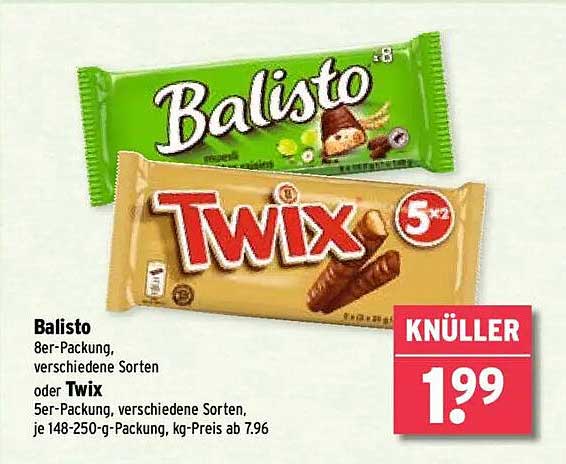 Balisto 8er-Packung oder Twix 5er-Packung verschiedene Sorten
